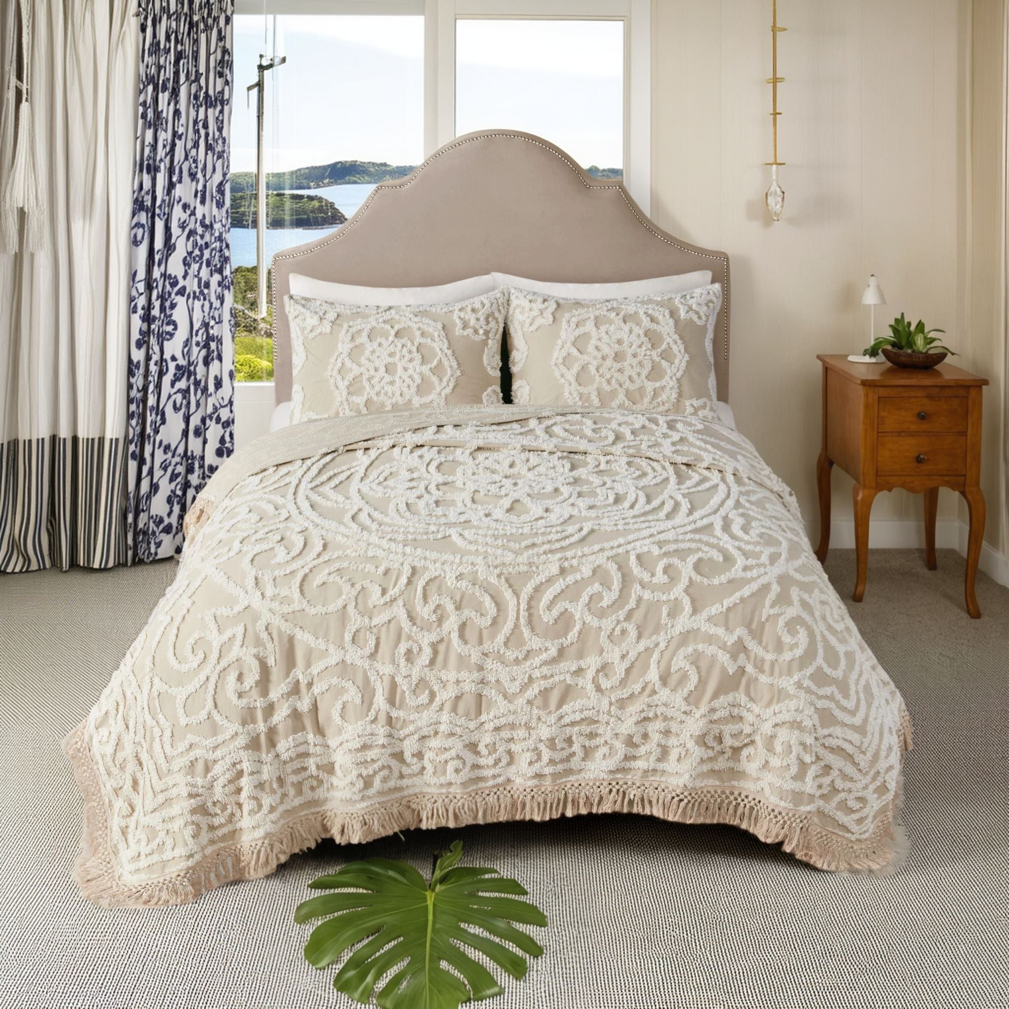 100% Cotton Quilt Set, 2\u002F3 Pieces Lightweight Breathable Bedding, Shabby Chic Boho Medallion Design, Floral Blush Off-White Taupe - Twin\u002FFull\u002FQueen\u002FKing